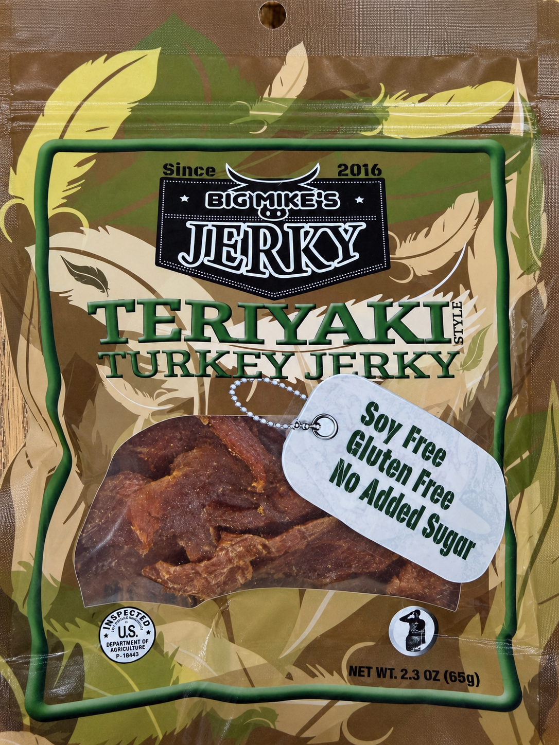Big Mike's Teriyaki Turkey Jerky - Front No Sugar Added
